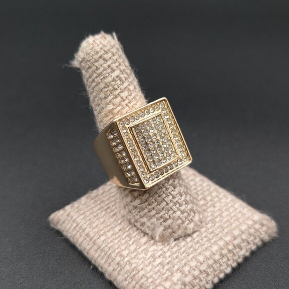 Size 9 Gold Plated Pavement Bling Men's Band Ring A7034 - Picture 2 of 7